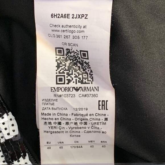 EMPORIO ARMANI Size 4 Black White Polyester Blend Sequined Checkered Dress - Picture 6 of 7